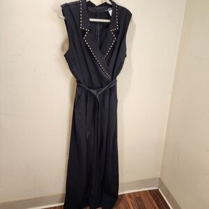 Midnight Velvet Elegant Black  Sleeveless Belted Plus Size Jumpsuit 18W